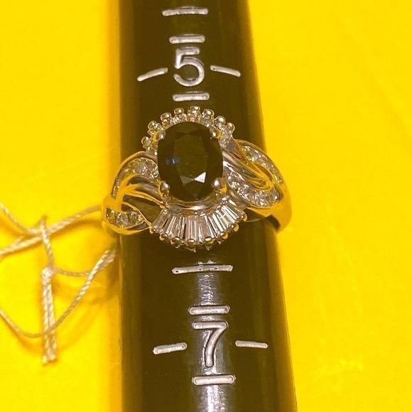 Diamond Sapphire Ring “Marquise”Baguettes & Round Diamonds new 14K Solid Gold - Picture 9 of 9